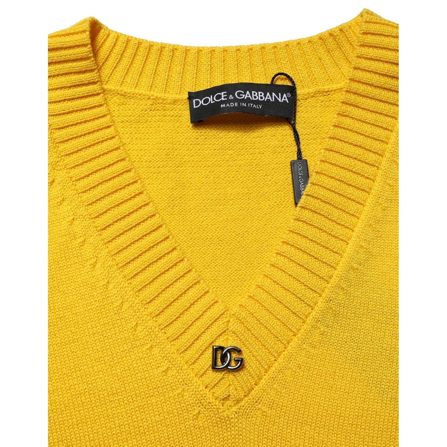 Dolce & Gabbana Wool Knitted V-Neck Pullover Yellow
