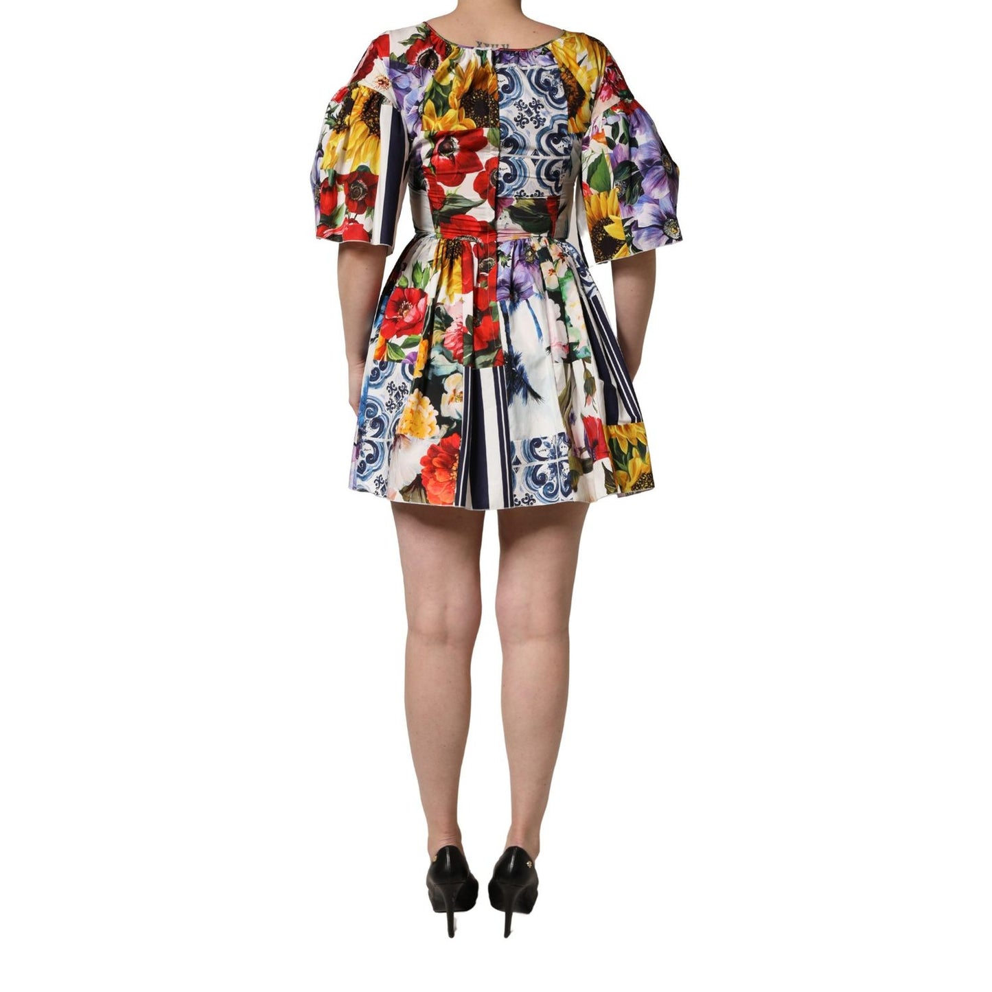 Dolce & Gabbana Multicolor Patchwork Cotton Poplin Mini Dress