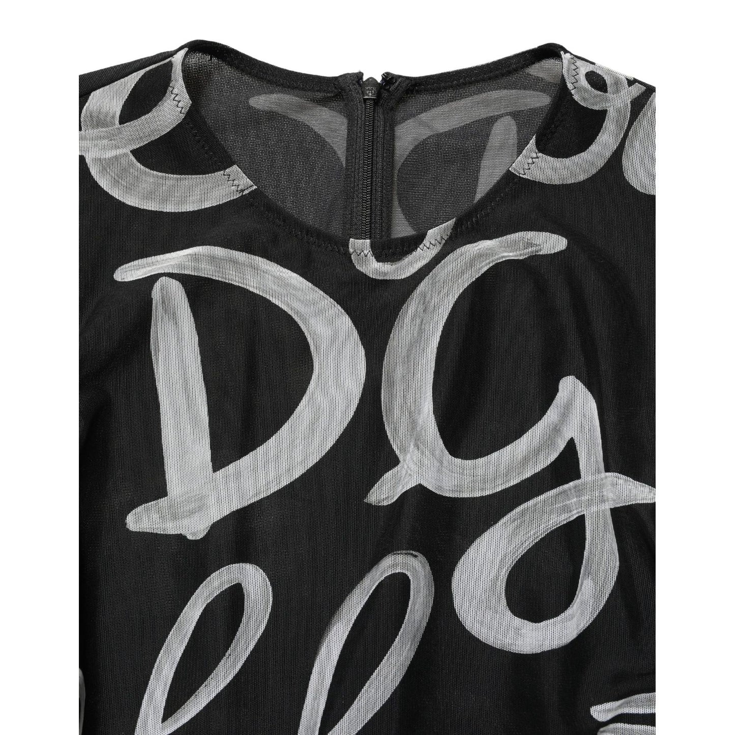 MSGM Black White Long Sleeve Printed Mini Dress