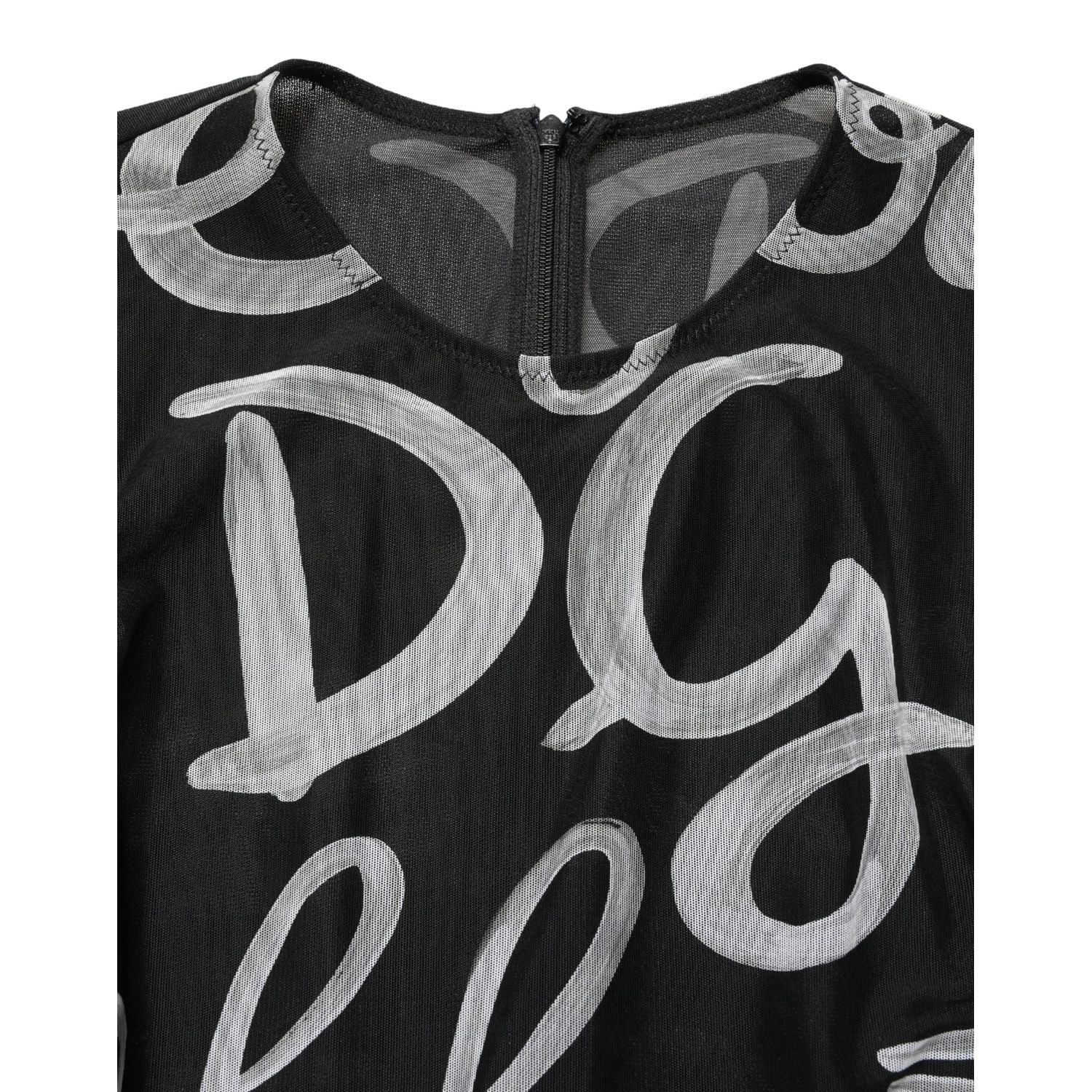 MSGM Black White Long Sleeve Printed Mini Dress