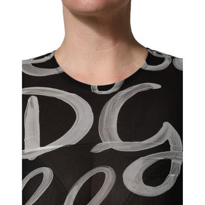 MSGM Black White Long Sleeve Printed Mini Dress