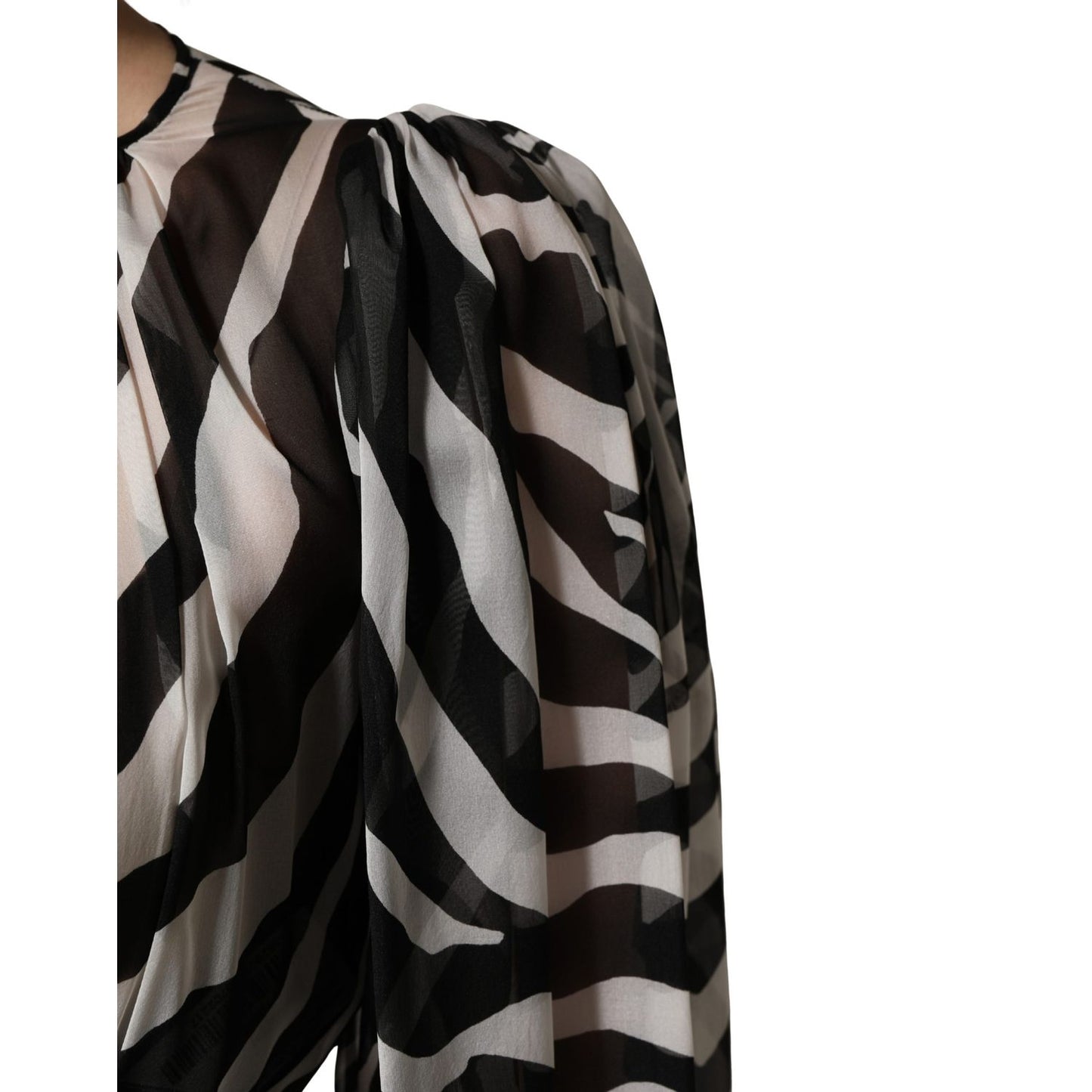 MSGM Black White Zebra Puff Sleeves Mini Dress