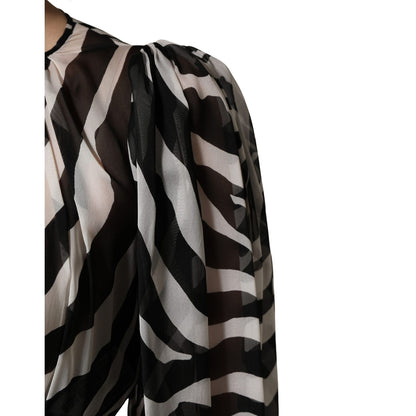 MSGM Black White Zebra Puff Sleeves Mini Dress