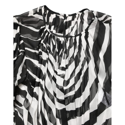 MSGM Black White Zebra Puff Sleeves Mini Dress