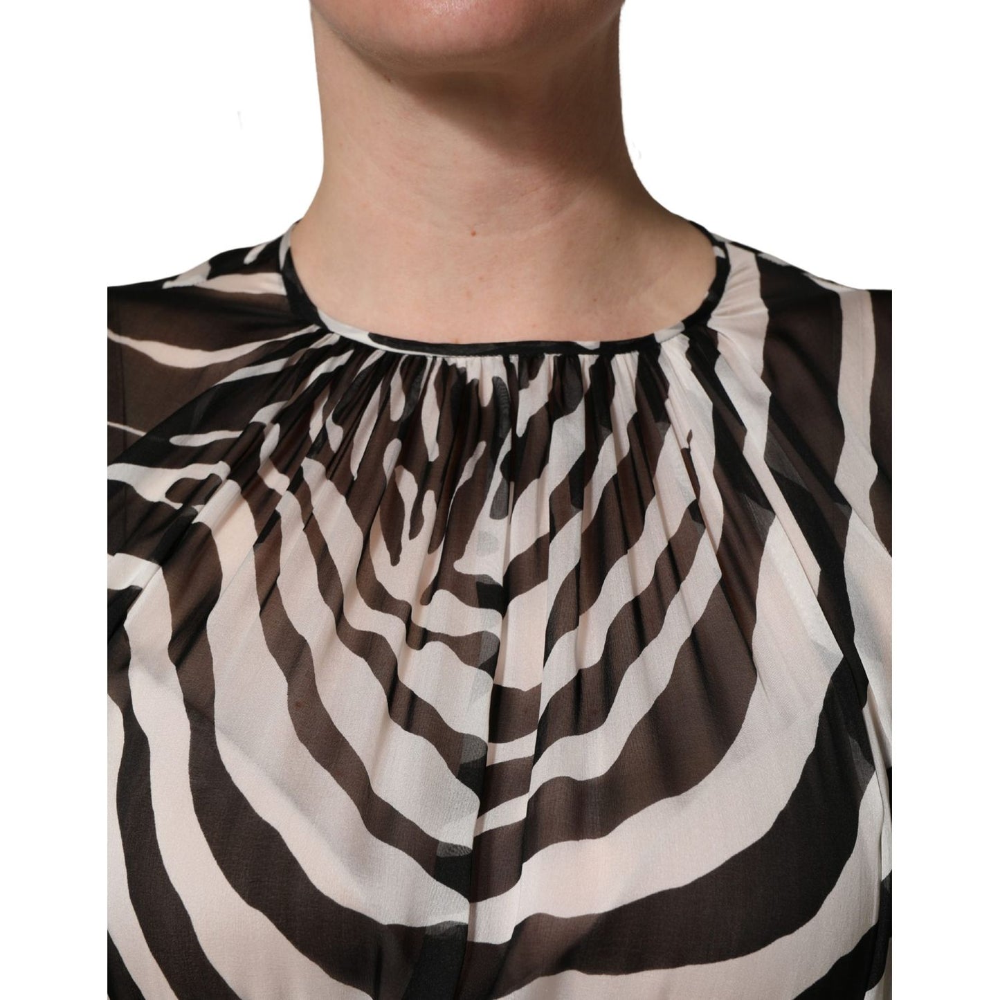 MSGM Black White Zebra Puff Sleeves Mini Dress