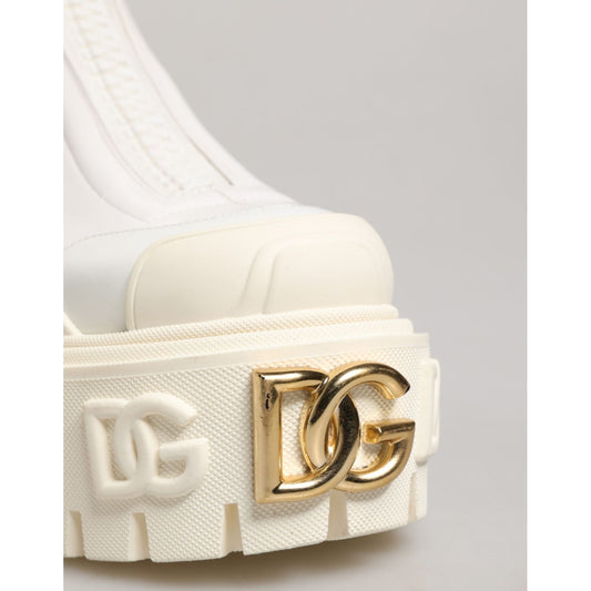 Dolce & Gabbana White Leather Rubber Logo Ankle Boots Shoes