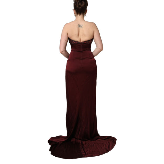 Dolce & Gabbana Maroon Embellished Vneck Evening Gown Dress
