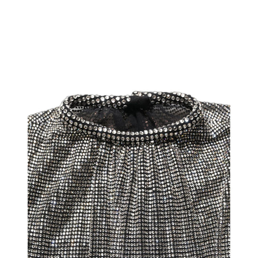 Dolce & Gabbana Silver Rhinestones Long Sleeves Bodysuit Mini Dress