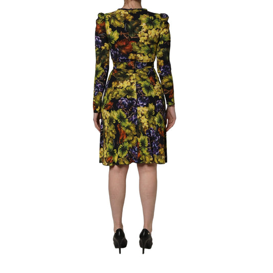 Dolce & Gabbana Multicolor Grape Print LongSleeve Midi Dress
