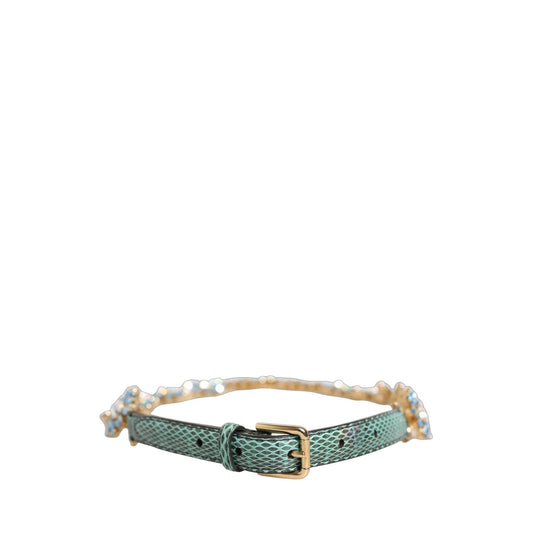 Dolce & Gabbana Green Leather Daisy Crystal Embellished Waist Belt