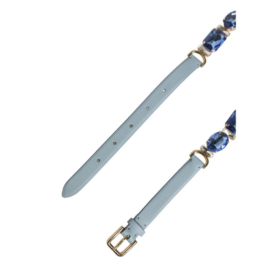 Dolce & Gabbana Blue Leather Crystal Chain Embellished Belt