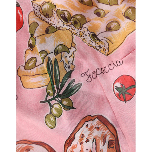Dolce & Gabbana Light Pink Bread Print Pleated Maxi Dress