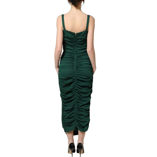 Dolce & Gabbana Green Ruched Sweetheart Bodycon Midi Dress