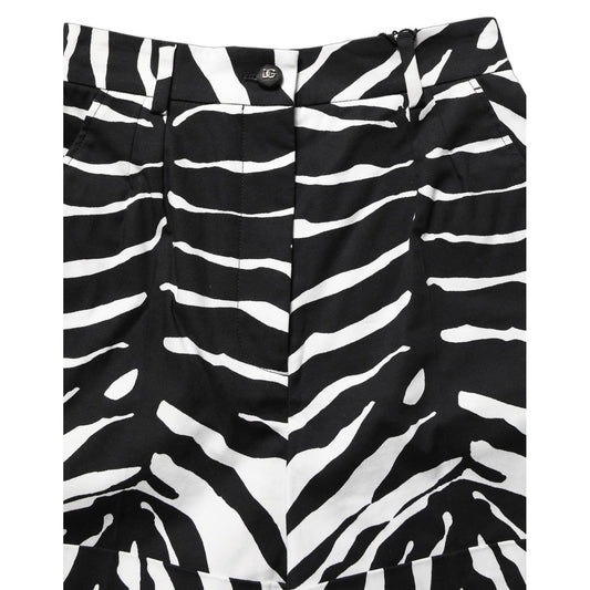 Dolce & Gabbana Black White Zebra Print Cotton High Waist Shorts