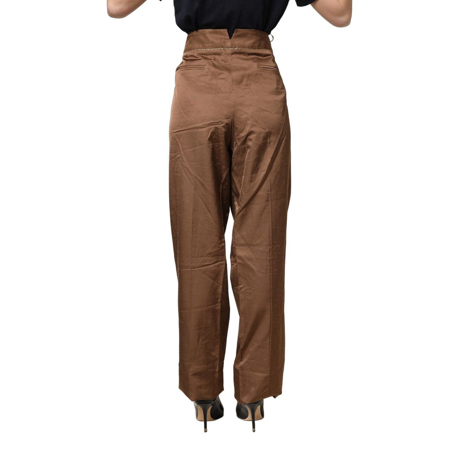 Cavalli Class Brown High Waist Flared Trouser Pants