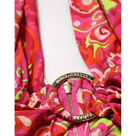 Dolce & Gabbana Red Paisley Silk Halter Neck Crop Tank Top
