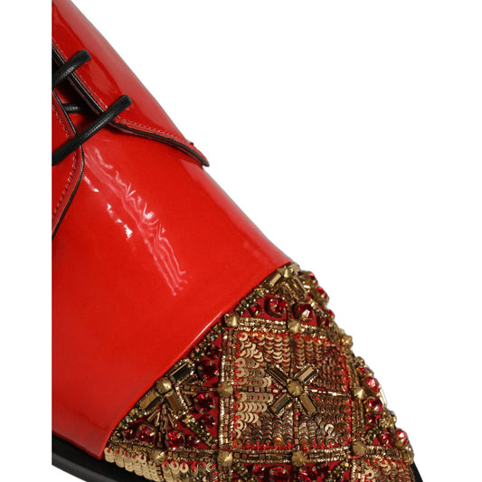 Dolce & Gabbana Red Embellished Men Derby Dress Formal Shoes