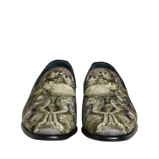 Dolce & Gabbana Brown Baroque Print Slip On Loafers Shoes
