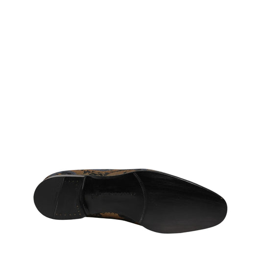Dolce & Gabbana Blue Brocade Slip On Men Dress Loafers Shoes