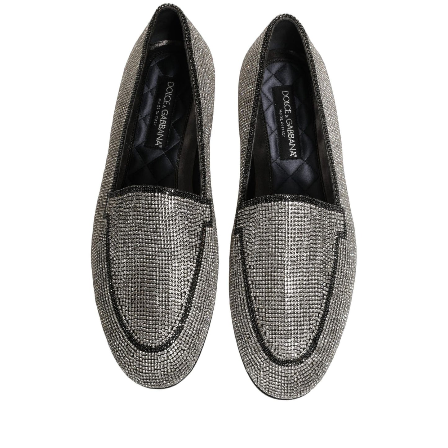 Dolce & Gabbana Silver Crystal Embellished Men Loafers Shoes