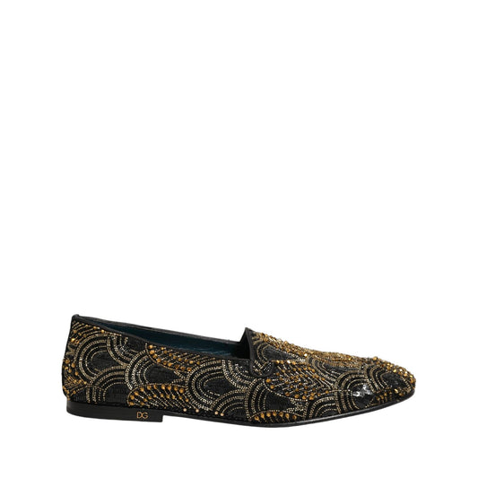 Dolce & Gabbana Black Gold Embellished Dress Loafers Shoes