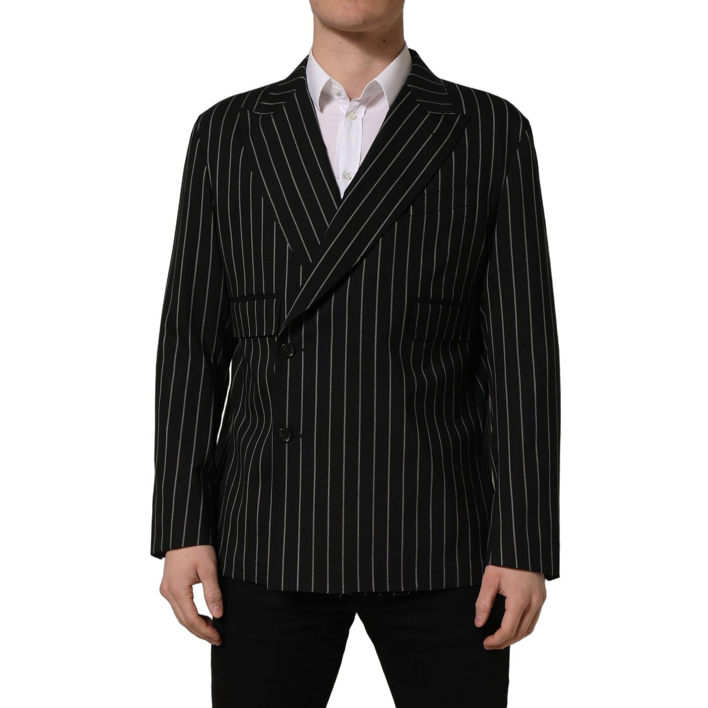 Dolce & Gabbana Black Stripes Wool Double Breasted Jacket