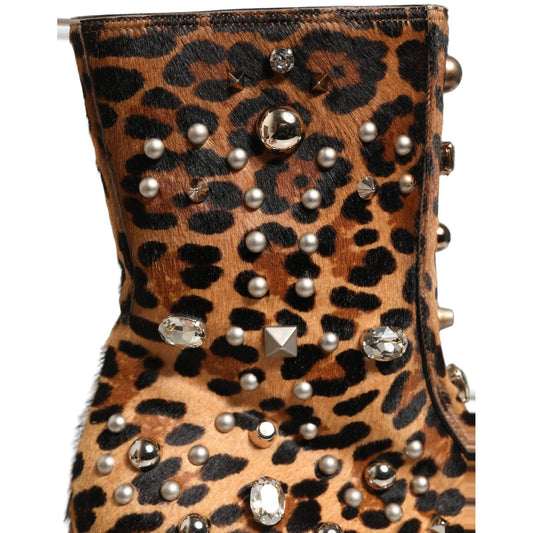 Dolce & Gabbana Brown Leopard Embellished Mid Calf Men Boots Shoes