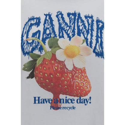 Ganni White Cotton Long Sleeve T-Shirt