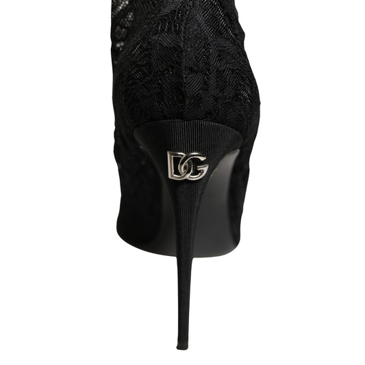 Dolce & Gabbana Black Taormina Lace Socks Boots Pumps Shoes