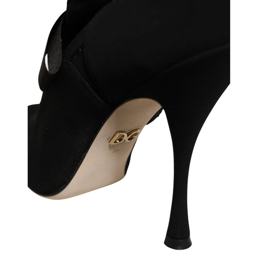 Dolce & Gabbana Black Stiletto Heels Mid Calf Boots Shoes