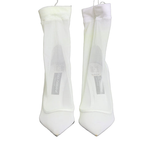 Dolce & Gabbana White Tulle Stretch Mesh Sock Boots Shoes