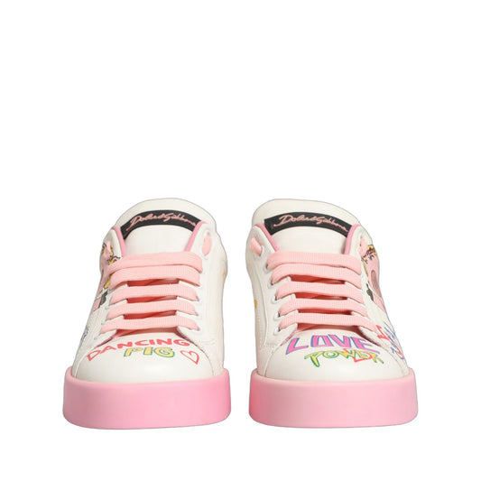Dolce & Gabbana White Pink Portofino Royal Pig Sneakers Shoes