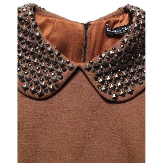 Dolce & Gabbana Brown Wool Rhinestone Embellished Midi Dress
