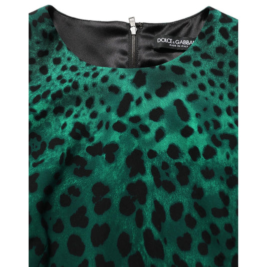 Dolce & Gabbana Green Leopard Print Silk Knee Length Dress