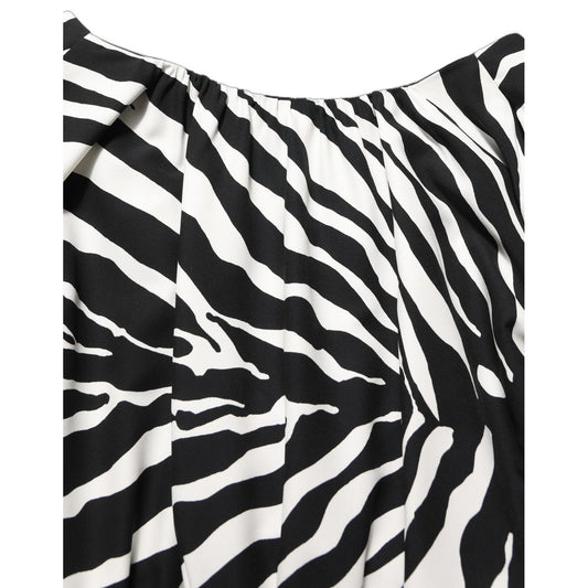 Dolce & Gabbana Black White Zebra Ruched Silk Mini Dress