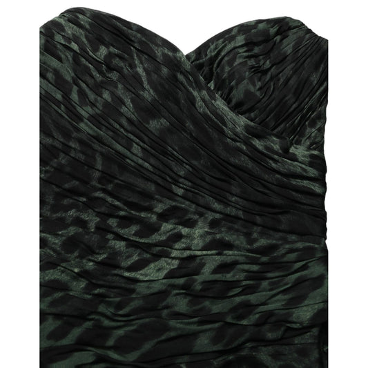 Dolce & Gabbana Green Leopard Print Bustier Draped Midi Dress