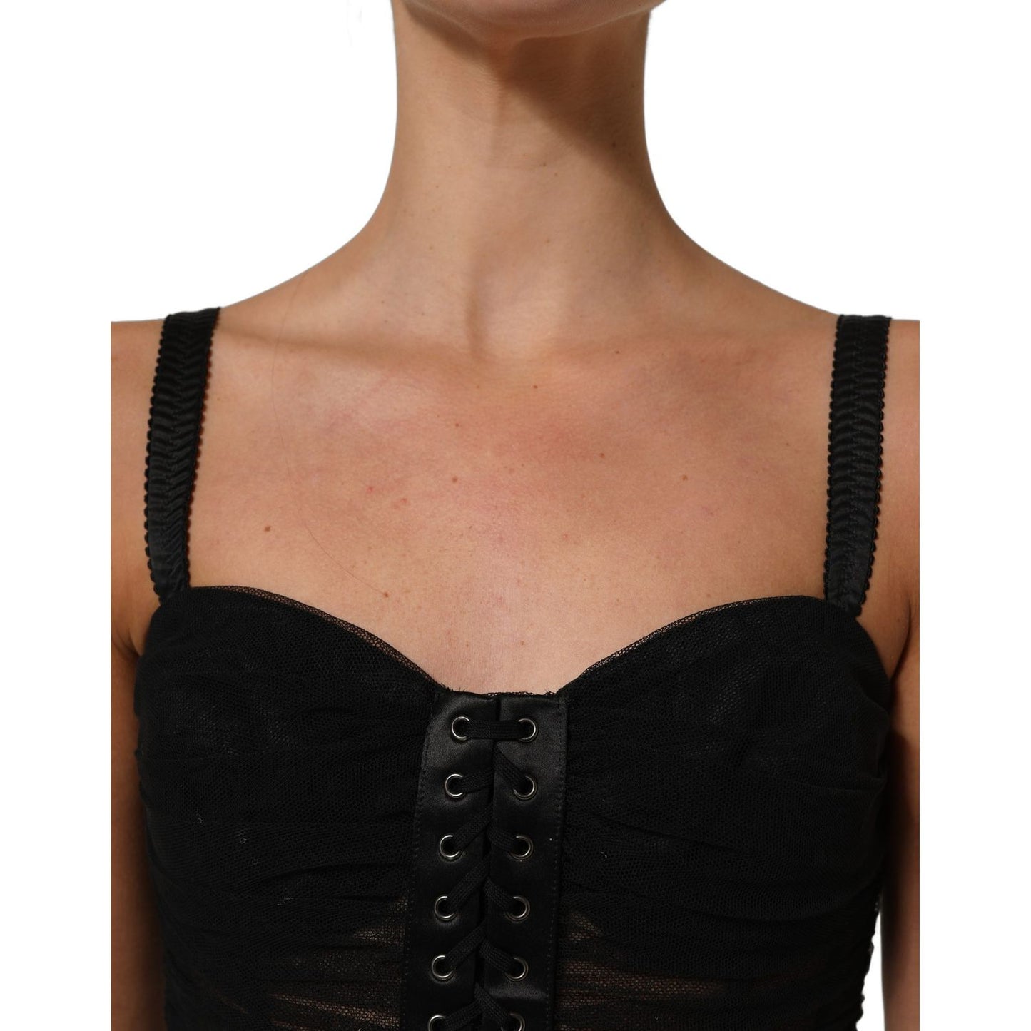 Dolce & Gabbana Sleeveless V-neck Shift Knee Length Black