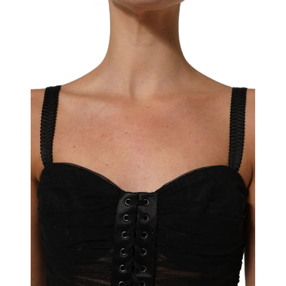 Dolce & Gabbana Sleeveless V-neck Shift Knee Length Black