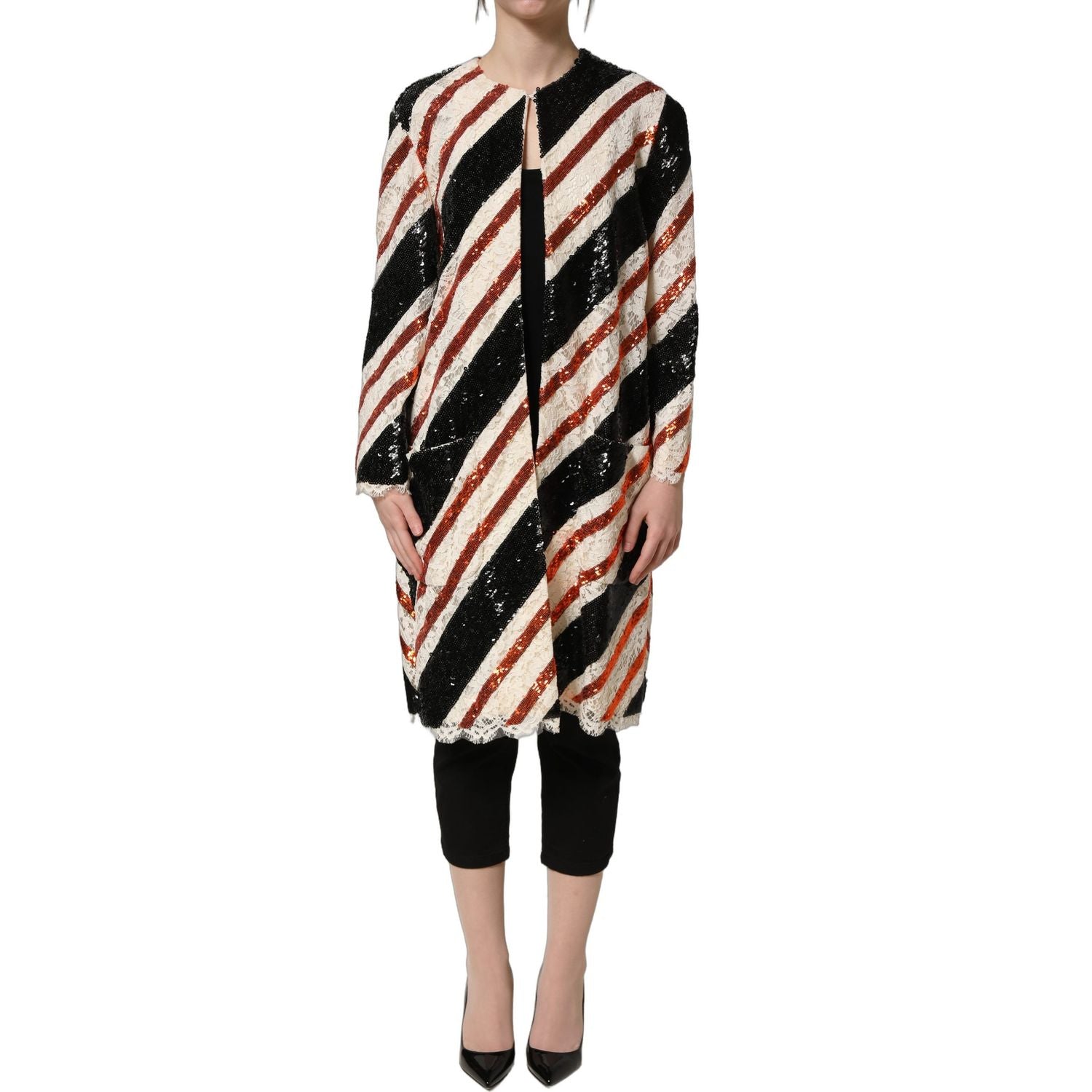 Dolce & Gabbana Multicolor Stripe Sequin Duster Coat Jacket