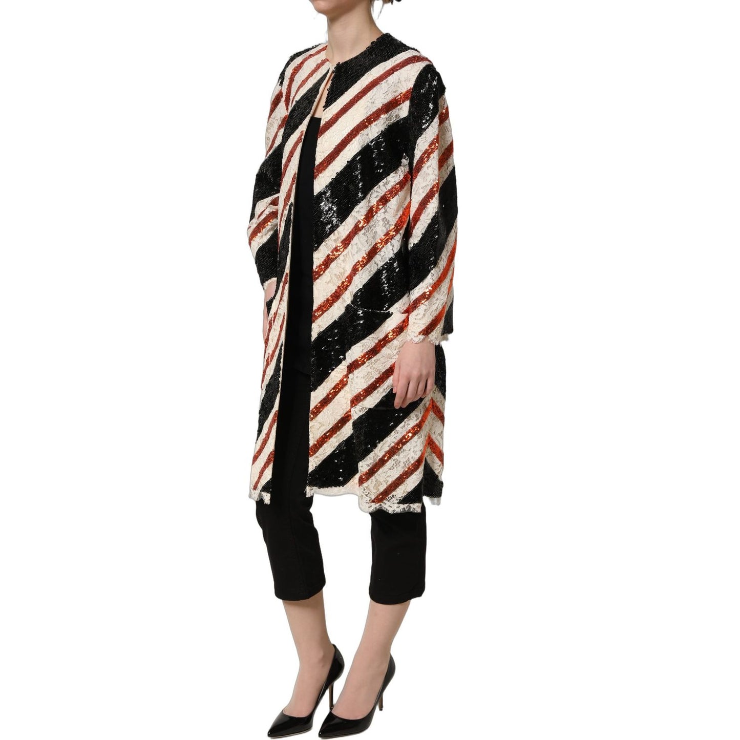 Dolce & Gabbana Multicolor Stripe Sequin Duster Coat Jacket