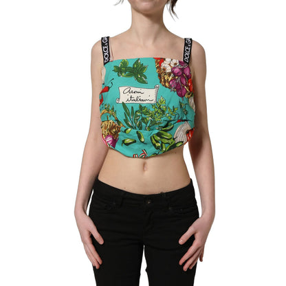 Dolce & Gabbana Multicolor Silk Vegetable Print Cropped Top