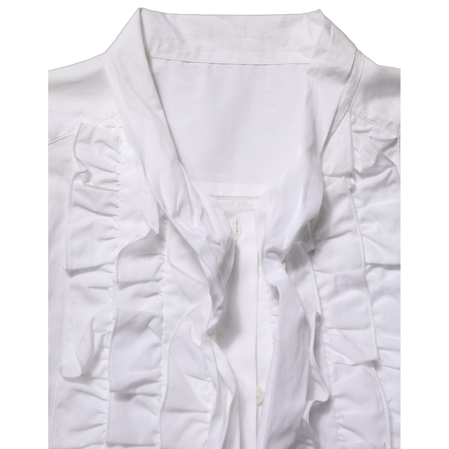Dolce & Gabbana White Ruffled Bib Long Sleeves Blouse Top