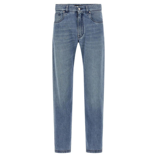 Fendi Blue Cotton Straight-Leg Jeans