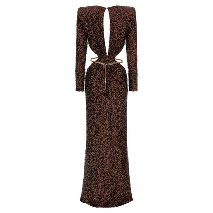 Elisabetta Franchi Brown Polyester Long Dress