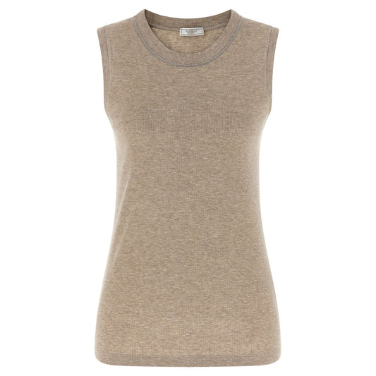 Peserico Beige Viscose Sleeveles T-Shirt