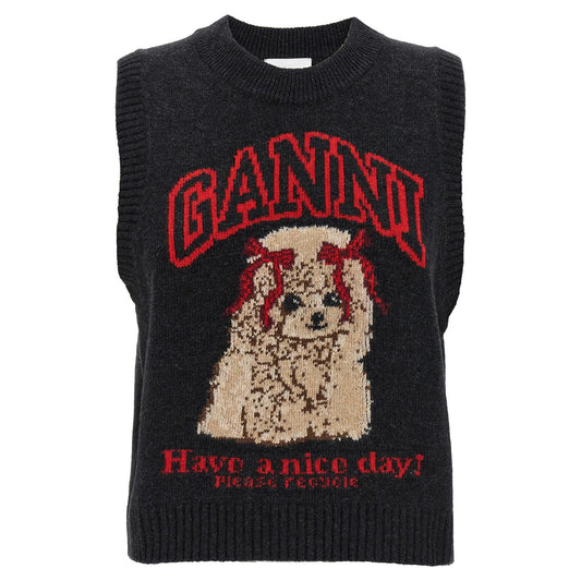 Ganni Black Wool Sleeveless Jacket