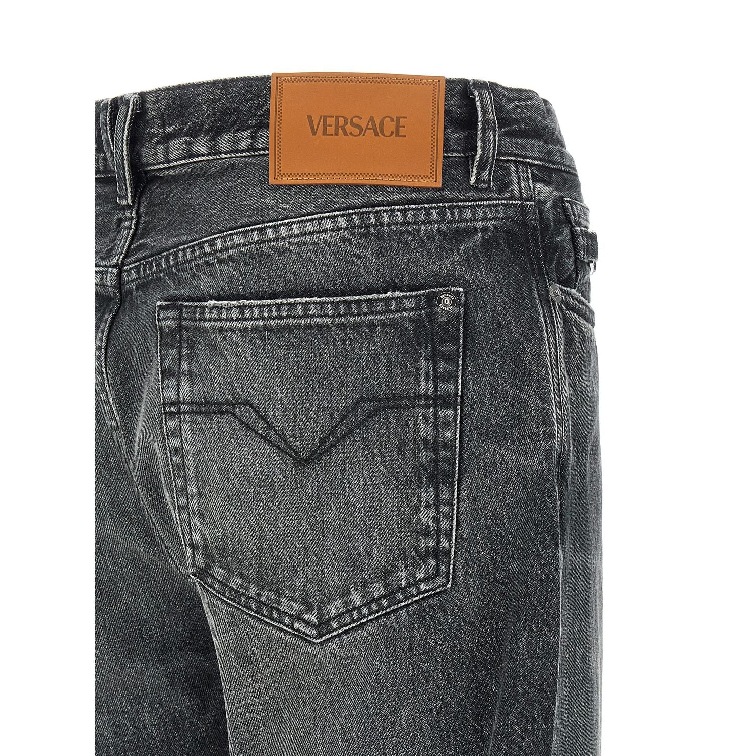 Versace Gray Cotton Straight-Leg Jeans