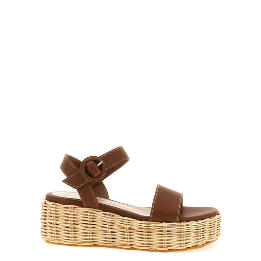 Gianvito Rossi Brown Calfskin Wedge Sandals