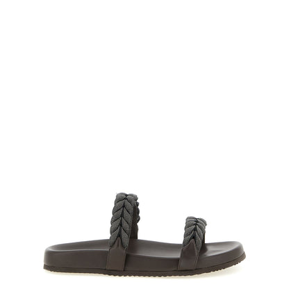 Brunello Cucinelli Brown Leather Slides