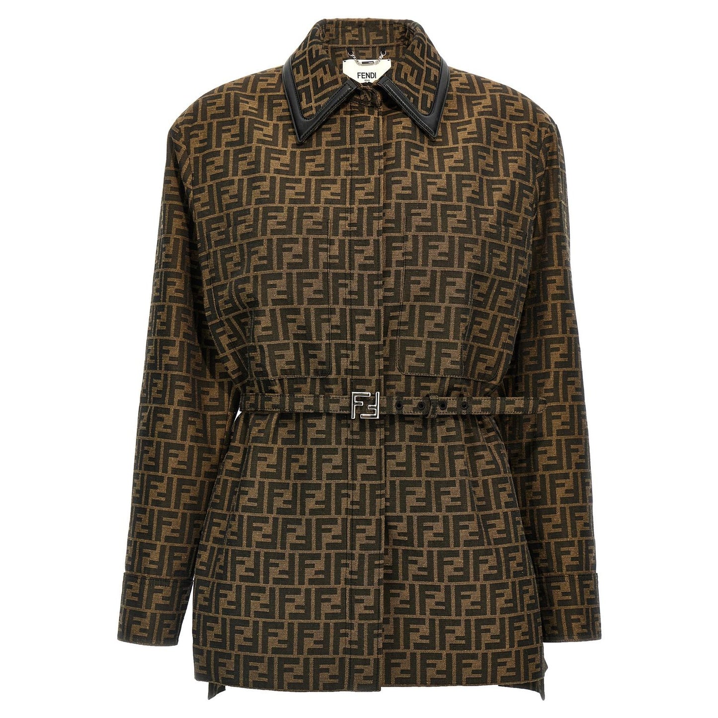 Fendi Brown Polyester Leather Jacket